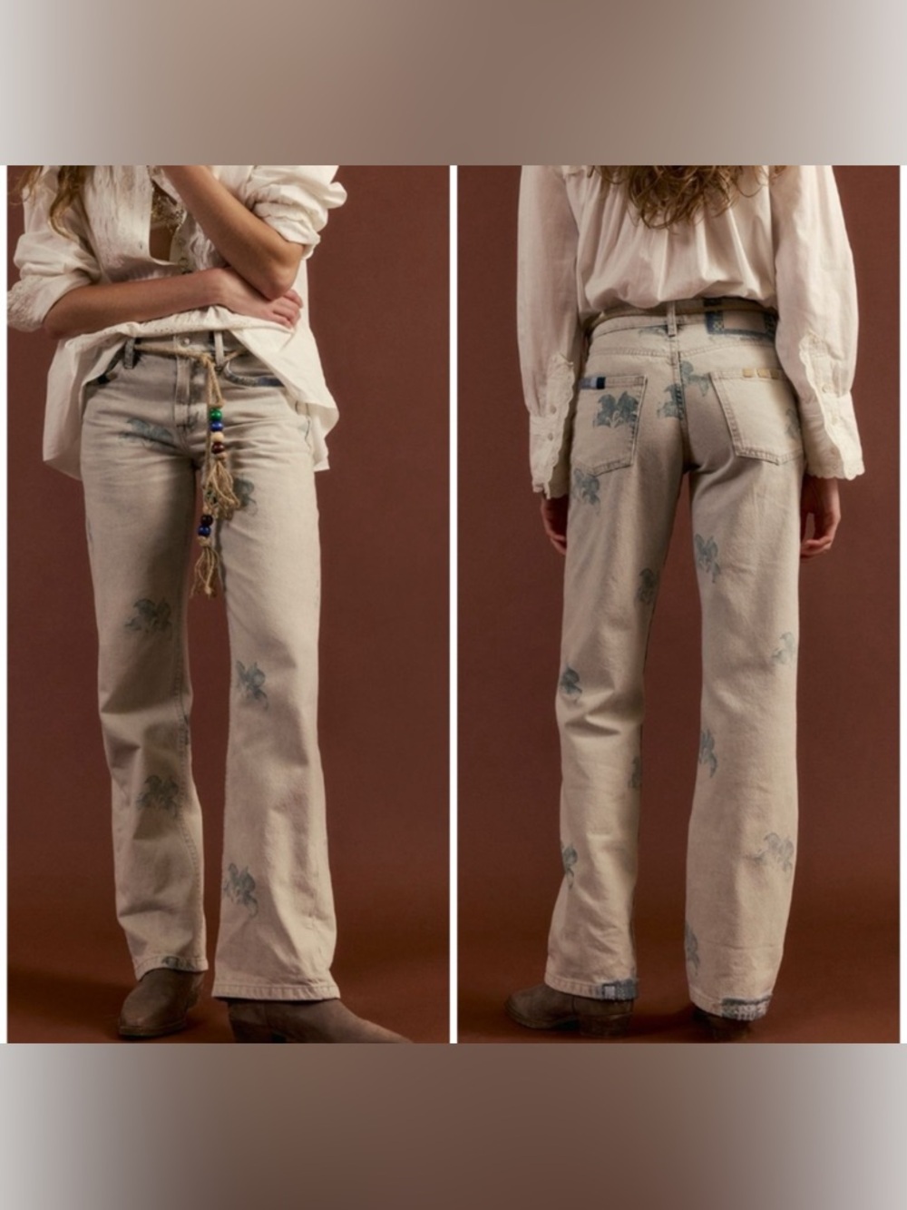 NWT Free People We The Free Geranium Slouchy Straight Jeans Fog Combo - 26 27 29